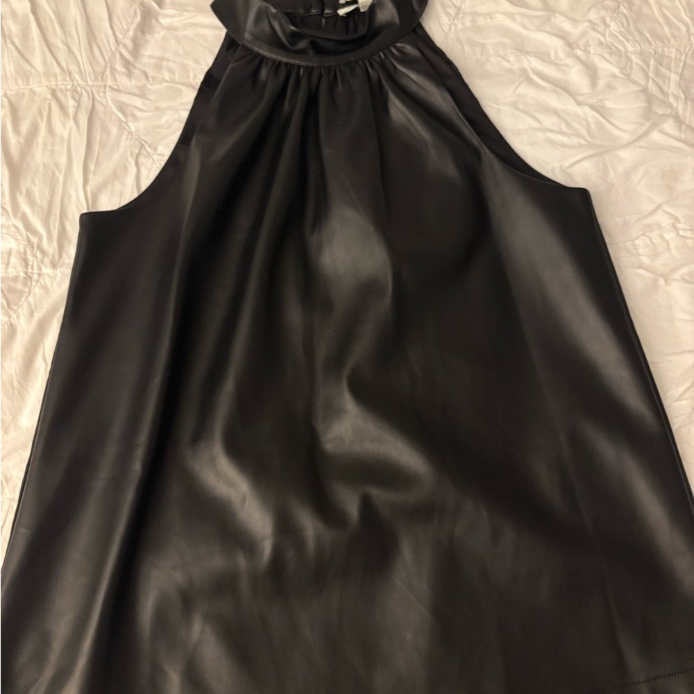 Jade Black Faux Leather Sleeveless Top
